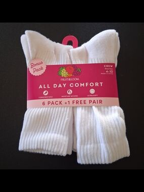 Fruit of the Loom White Crew Athletic Socks - 7 Pack